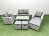 Fimous Light Grey PE Wicker Rattan Garden Furniture Set Sofa Set Reclining Adjustable Chair Oblong Coffee Table 7 Seater 3 Stools