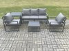 Fimous Aluminium Outdoor Garden Furniture Set Lounge Sofa 2 PC Chairs Square Coffee Table Sets with Side Table Dark Grey