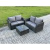 Fimous Rattan Sofa Set Outdoor Garden Furniture Set with Square Coffee Table Loveseat Sofa Dark Grey Mixed