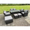 Fimous 9 Seater Dark Grey Mixed High Back Rattan Sofa Set Dining Table Garden Furniture Outdoor With Arm Chair Love Seat