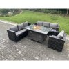 Fimous Outdoor Rattan Garden Furniture Sofa Set Gas Fire Pit Dining Table Gas Heater Burner With Armchair 7 Seater Dark Grey Mixed