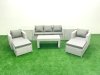 Fimous Rattan Garden Furniture Set 7 Seater Outdoor Garden Sofa 2 Chairs Oblong Coffee Table Set with 2 Stools 2 Side Tables Light Grey Mixed