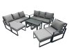 Fimous Outdoor Garden Furniture Set Aluminium Lounge 3 Seat Sofa Oblong Coffee Table Sets with Chair 4 Stools Dark Grey