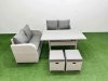 Fimous 6 Seater Outdoor Love Sofa Set Rattan Garden Furniture Set with Rectangular Dining Table 2 Small Stools Light Grey