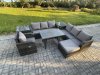 Fimous Outdoor Lounge Sofa Set Wicker PE Rattan Garden Furniture Set with Rectangular Dining Table Reclining Chair 2 Side Tables Big Footstool Dark Grey Mixed