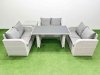 Fimous 6 Seater Patio Garden Furniture Sets with Black Glass Top Dining Table Love Sofa Side Table Light Grey