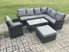 Fimous Rattan Corner Sofa Garden Furniture Set with Big Footstool Rectangular Coffee Table Armchair with Cushion Dark Grey Mixed