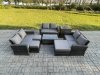 Fimous 8pc Rattan Sofa Garden Furniture Outdoor Patio Set with Side Table 3 Footstools Double Seat Sofa Dark Grey Mixed
