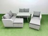Fimous 7 Seater Outdoor Rattan Garden Furniture Set Love Sofa Reclining Chair Set with Rectangular Dining Table 2 Big Footstools Light Grey