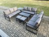 Fimous Aluminium 11 Seater Outdoor Garden Furniture Set Lounge Sofa Oblong Coffee Table 2 Small Footstools Side Table Sets with Cushions Dark Grey