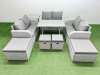Fimous 10 Seater Patio Garden Furniture Sets with Dining Table Love Sofa Side Table 4 Stools Light Grey