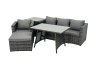 Fimous Rattan Dining Table Sofa Armchair Set with Side Table Big Footstool Outdoor Garden Furniture Set Dark Grey Mixed