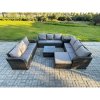 Fimous Patio Garden Furniture Sets Wicker 10 Seater Outdoor Rattan Furniture Sofa Sets with Square Coffee Table Big Footstool Side Table
