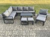 Fimous Aluminum 10 Seater Outdoor Lounge Corner Sofa Set Garden Furniture Sets with Oblong Coffee Table Chair 3 Footstools Dark Grey