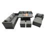 Fimous Rattan Garden Furniture Firepit Dining Set 10 Seater Lounge Sofa Table Set with 3 Footstool