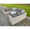 Fimous Light Grey Lounge Outdoor PE Rattan Garden Furniture Set PE Wicker Sofa Set Square Coffee Table Side Table 6 Seater