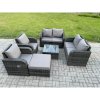 Fimous 7 Seater Rattan Sofa Set Outdoor Garden Furniture Set with Square Coffee Table Loveseat Sofa Reclining Chairs Big Footstool Dark Grey Mixed