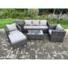 Fimous Rattan Garden Furniture Set with 3 Seater Sofa Coffee Table Side Table 2 Armchairs Footstool Indoor Outdoor Patio Lounge Sofa Set Dark Grey Mixed