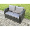 Fimous Outdoor Rattan Garden Furniture Set Patio Height Adjustable Rising lifting Dining Table Love Sofa With 2 Side Tables