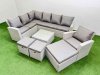 Fimous Outdoor Rattan Garden Furniture Set 10 Seater Corner Sofa Sets with Square Coffee Table Chair 3 Footstools Light Grey Mixed