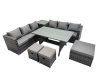 Fimous 9 Seater Outdoor Corner Sofa Dining Table Set Garden Rattan Furniture Set with Side Table 3 Stools Dark Grey
