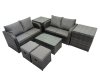 Fimous Outdoor Love Sofa Coffee Table Set Garden Rattan Furniture Set 6 Seater with 2 Small Stools 2 Side Tables Dark Grey