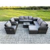 Fimous High Back Rattan Garden Furniture Set with Square Coffee Table 2 Side Tables Big Footstool Indoor Outdoor Patio Lounge Sofa Set Dark Grey Mixed