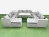 Fimous 11 Seat Outdoor Patio PE Rattan Garden Furniture with Cushions 3 Seater Sofa Side Table 2 Big Stools Light Grey