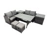 Fimous Wicker PE Rattan Garden Outdoor Furniture Set Love Sofa Dining Table Set with 2 Small Stools 2 Side Tables Dark Grey Mixed