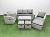 Fimous PE Rattan Garden Furniture Set Reclining Chair Sofa Lounge Sofa Set Rectangular Coffee Table Side Table 3 Stools Light Grey