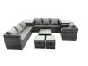 Fimous Rattan Garden Furniture Dining Set 9-seater Patio Coffee Table Sofa Set with 2 Side Tables 2 Small Stools Dark Grey Mixed