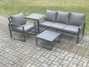 Fimous Aluminium Outdoor Garden Furniture Set Lounge Sofa Chairs Square Coffee Table Sets with Side Table Conservatory Set Dark Grey
