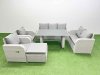 Fimous 8 Seater Garden Furniture Set PE Ratten Garden Sofa Set with Rectangular Dining Table Big Stool Light Grey