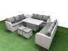Fimous PE Rattan Lounge Sofa Set 11 Seater Outdoor Garden Furniture Set with Adjustable Lifting Dining or Coffee Table 3 Seater Sofa 2 Stools Side Table Light Grey