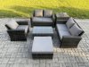 Fimous Wicker Rattan Garden Furniture Sofa Set with Rectangular Coffee Table Double Seat Sofa Chair Big Footstool Side Table 6 Seater Outdoor Rattan Set Dark Grey Mixed