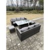 Fimous 8 Seater?Outdoor Rattan Sofa Set Garden Furniture Adjustable Rising Lifting Dining Table Footstools Dark Grey Mixed