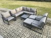 Fimous 10 Seater Outdoor Aluminium Garden Furniture Set Corner Lounge Sofa Set with Square Coffee Table Chair 2 Big Footstools Dark Grey