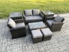 Fimous 6 Seater Dark Grey Outdoor Rattan Garden Furniture Set Patio Lounge Sofa Rectangular Coffee Table with 2 Side Table 2 Small Footstools