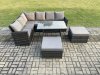 Fimous High Back Outdoor Garden Furniture Set Rattan Corner Sofa Dining Table Set With 2 Big Footstool 8 Seater Dark Grey Mixed