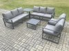 Fimous Aluminium Outdoor Lounge Sofa Set Garden Furniture Sets with Square Coffee Table 2 Chairs Side Table Dark Grey 8 Seater