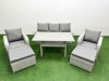 Fimous PE Rattan Garden Furniture Set Reclining Chair Sofa Lounge Sofa Set Rectangular Dining Table 2 Big Footstool Light Grey