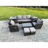 Fimous 7 Seater Rattan Garden Furniture Set Patio Outdoor Lounge Sofa Set with Rectangular Coffee Table 2 Small Footstools 3 Seater Sofa 2 Side Tables Dark Grey Mixed