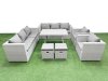 Fimous 10 Seater Garden Furniture Set PE Ratten Garden Sofa Set with Rectangular Dining Table 2 Small Stools Light Grey