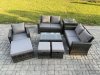 Fimous Rattan Garden Furniture Set 8 Seater Patio Outdoor Lounge Sofa Chair Set with Rectangular Coffee Table 3 Footstools Side Table Dark Grey Mixed