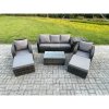 Fimous 7 Seater Rattan Garden Furniture Set Patio Outdoor Lounge Sofa Set with Rectangular Coffee Table 2 Big Footstool 3 Seater Sofa Side Table Dark Grey Mixed