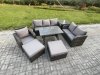 Fimous 7 PCS Outdoor Lounge Sofa Set Wicker PE Rattan Garden Furniture Set with Rectangular Dining Table Armchair 2 Big Footstool Side Table Dark Grey Mixed