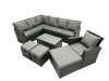 Fimous 10 Seat Poly Rattan Outdoor Patio Coffee Table Corner Sofa Set with 3 Stools Chair for Garden Backyard Dark Grey Mixed