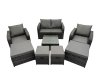 Fimous Rattan Garden Outdoor Furniture Set Love Sofa Reclining Chair Square Coffee Table Set with 4 Stools Dark Grey Mixed