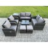 Fimous 8 Seater Rattan Sofa Set Outdoor Garden Furniture Set with Square Coffee Table Loveseat Sofa Reclining Chairs Side Table 2 Small Footstools Dark Grey Mixed