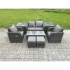 Fimous Outdoor Lounge Sofa Set Wicker PE Rattan Garden Furniture Set with Reclining Chair Coffee Table 2 Side Tables 2 Small Footstools Dark Grey Mixed